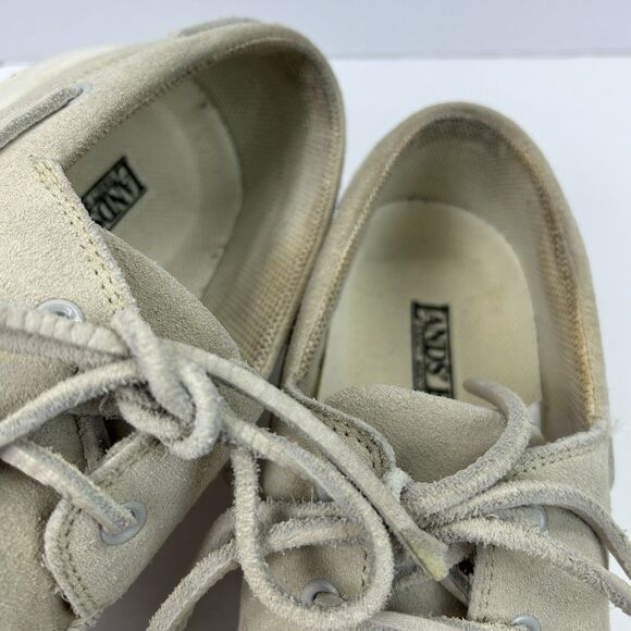 Lands End Boat Shoes Women's 7B Beige Leather Cushioned Insole Casual Slip On - Picture 10 of 14